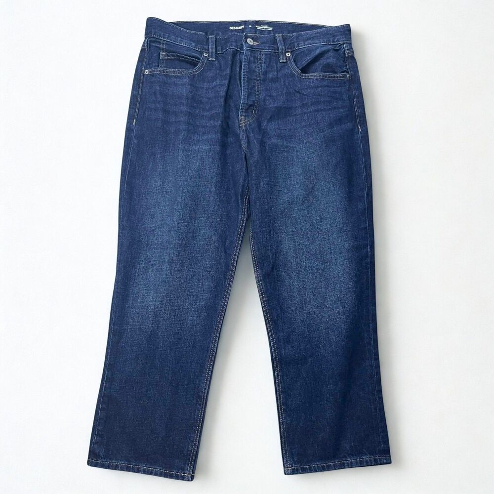 Old Navy Jeans Women's 12 High Rise Slouchy Straight Dark Wash Denim Buttonfly